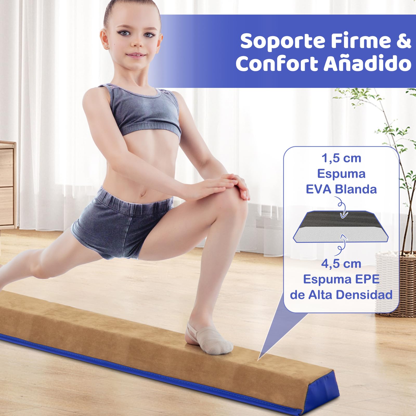 GOPLUS Barra de Equilibrio Gimnasia Plegable 240 cm, Viga de Equilibrio Artística con Manijas, Barra de Gimnasia Portátil Antideslizante para Niños, Adultos y Principiantes