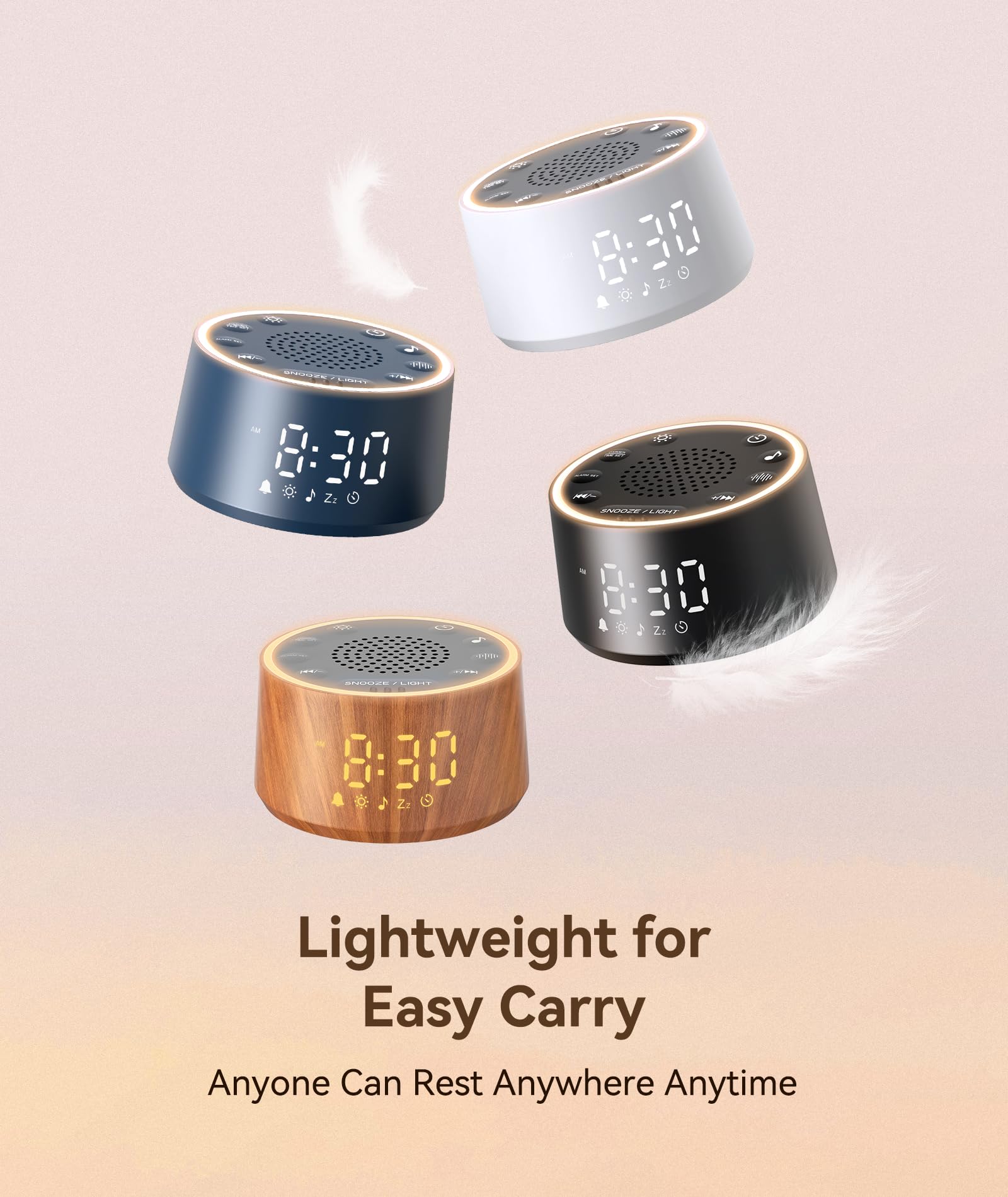Dreamegg Veilleuse Bruit Blanc Bébé & Adulte avec Réveil Machine à Bruit Blanc 25 Sons Apaisants Lampe 10 Couleurs Minuterie 10–480min Écran et Lampe à 5 Niveaux de Luminosité 7 Sons d’Alarme