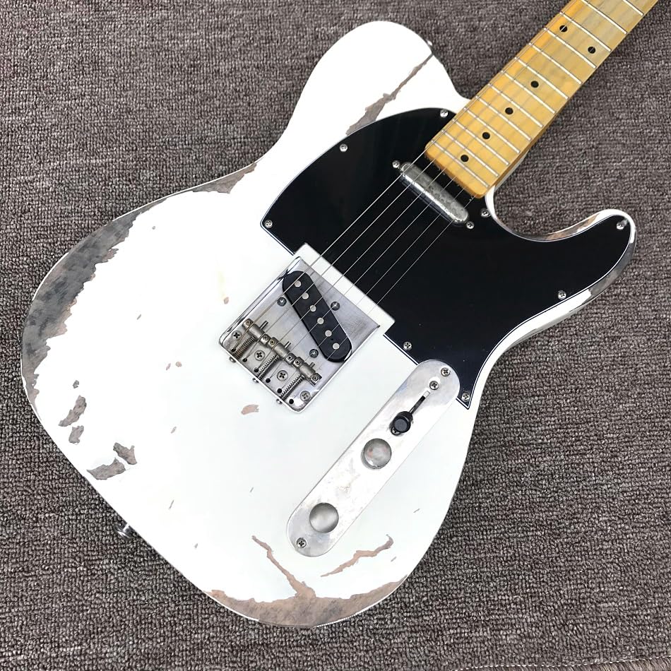 Chitarra elettrica bianca imitazione vecchia TEIE personalizzata con tastiera in acero e hardware cromato - Guitarra Electrica professionale