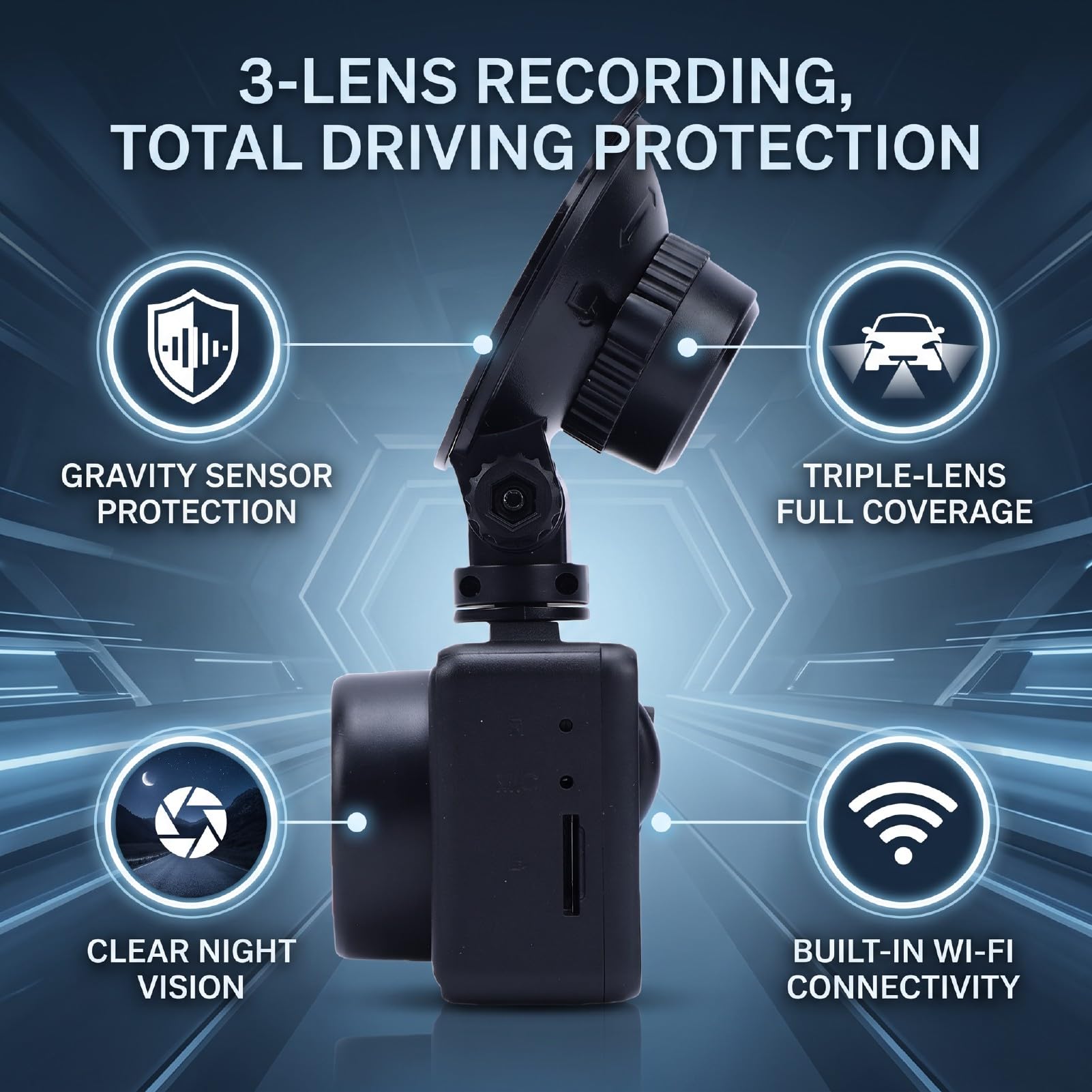 XUMIUZIY Dash Cam con Tripla Lente Anteriore e Posteriore Interna, Nera