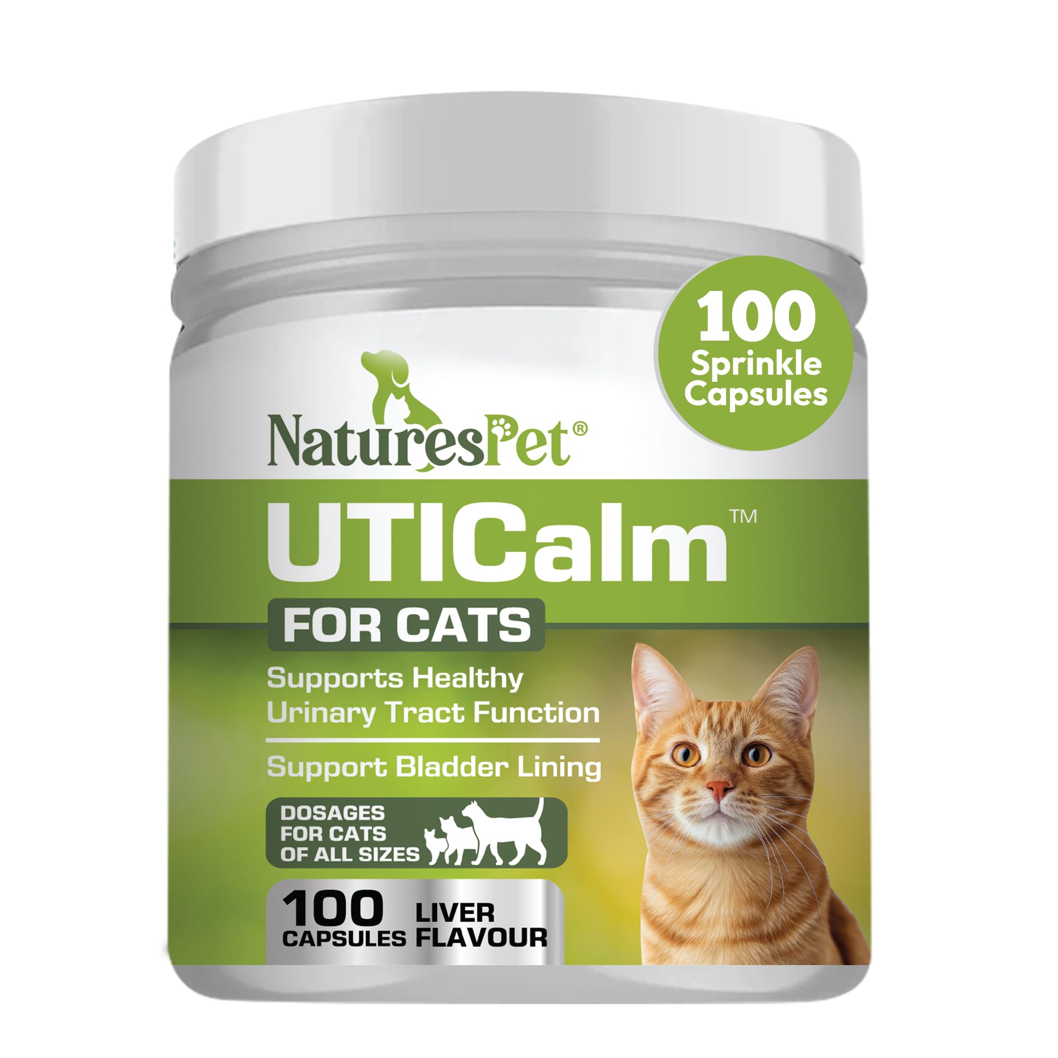 NATURES PET UTICalm - Urinary Tract & Bladder Support for Cats (100 Sprinkle Capsules)