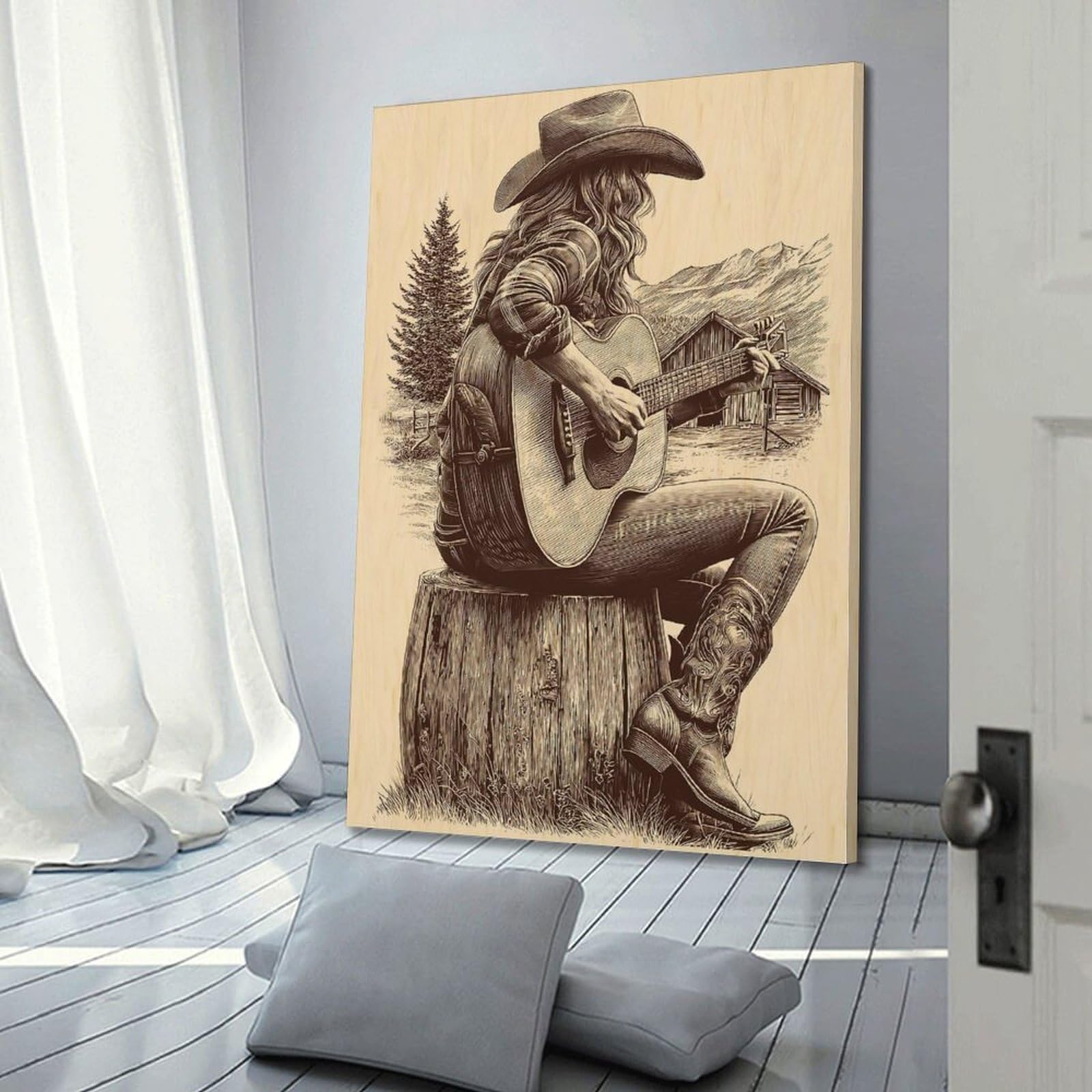 CWLLOG Stampe artistiche da parete su tela, poster con musica country chitarrista, stile moderno, decorazione per soggiorno e camera da letto, 50 x 75 cm