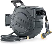 Vista 10 de GLAHODEN Carrete de manguera de jardín retráctil de 5/8 pulgadas x 100 pies, resistente a los rayos UV, resistente, carrete de manguera automático