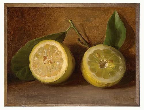 Vintage Lemon Decor - Yellow Lemon Kitchen Decor - Lemon Themed Wall Art Poster Picture Print for Bathroom Bedroom - Fruit Painting for Farmhouse
