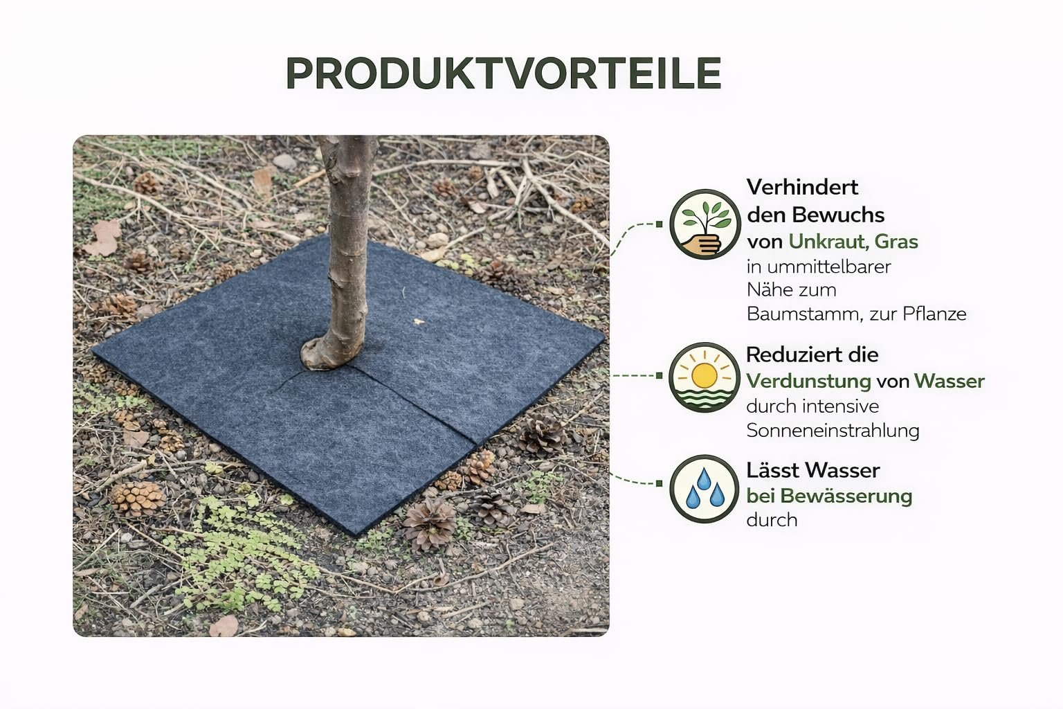 Arco Filcowa mata do mulczowania, antracytowa, 300 g/m², 37 cm, zestaw 24 sztuk – włóknina przeciw chwastom do ogrodu, przepuszczająca wodę, mata chroniąca drzewa, geowłóknina z recyklingu PET