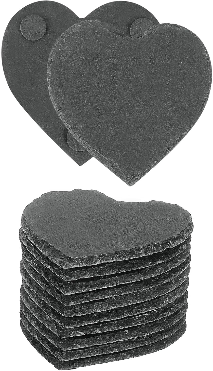 uxcell 12 Pcs Slate Drink Coasters, 4 Inch Black Slate Stone Coasters with Anti-Scratch Bottom, Bar Coasters Cup Coaster for Home Office Kitchen Apartment Bar, Heart Shape