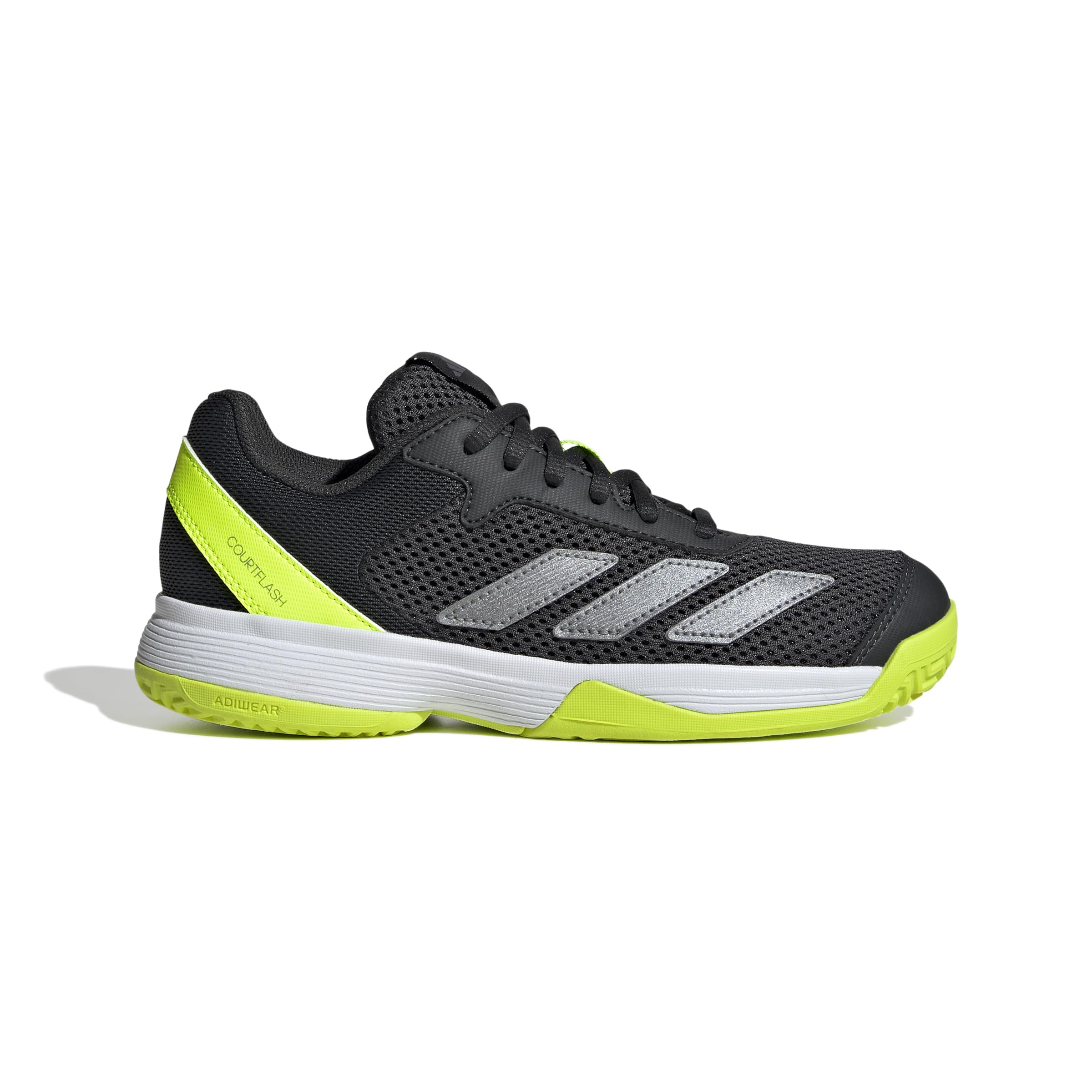 adidas Uniseks - dzieci Courtflash Kids Tennis Shoes, Carbon/Iron Metallic/Lucid Lemon, 34 EU