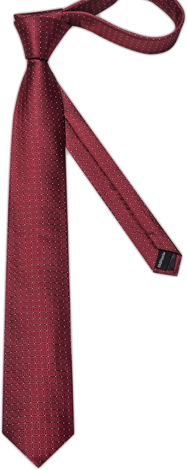 Solid Plaid Checkered Tie Set for Men Silk Necktie Pocket Square Handkerchief Cufflinks Lapel Pin Tie Clip 5PCS - Image 4