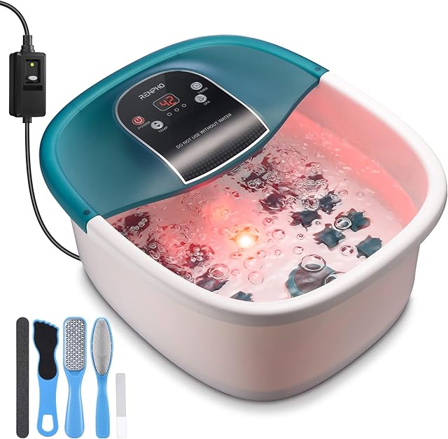 RENPHO Foot Spa Bath Massager with Heat, GFCI Plug Foot Bath with Pedicure Kit, Bubble and Vibration Foot Spa Shiatsu Massager with Temperature Control & 22 Removable Rollers for Relax Feet and Muscle