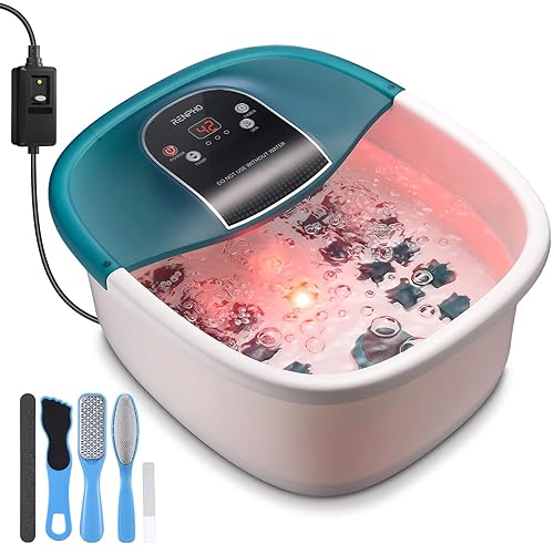 RENPHO GFCI - Masajeador de baño para pies kit de pedicura para pies con calor burbujas vibración luz roja control de temperatura piedra pómez y 22