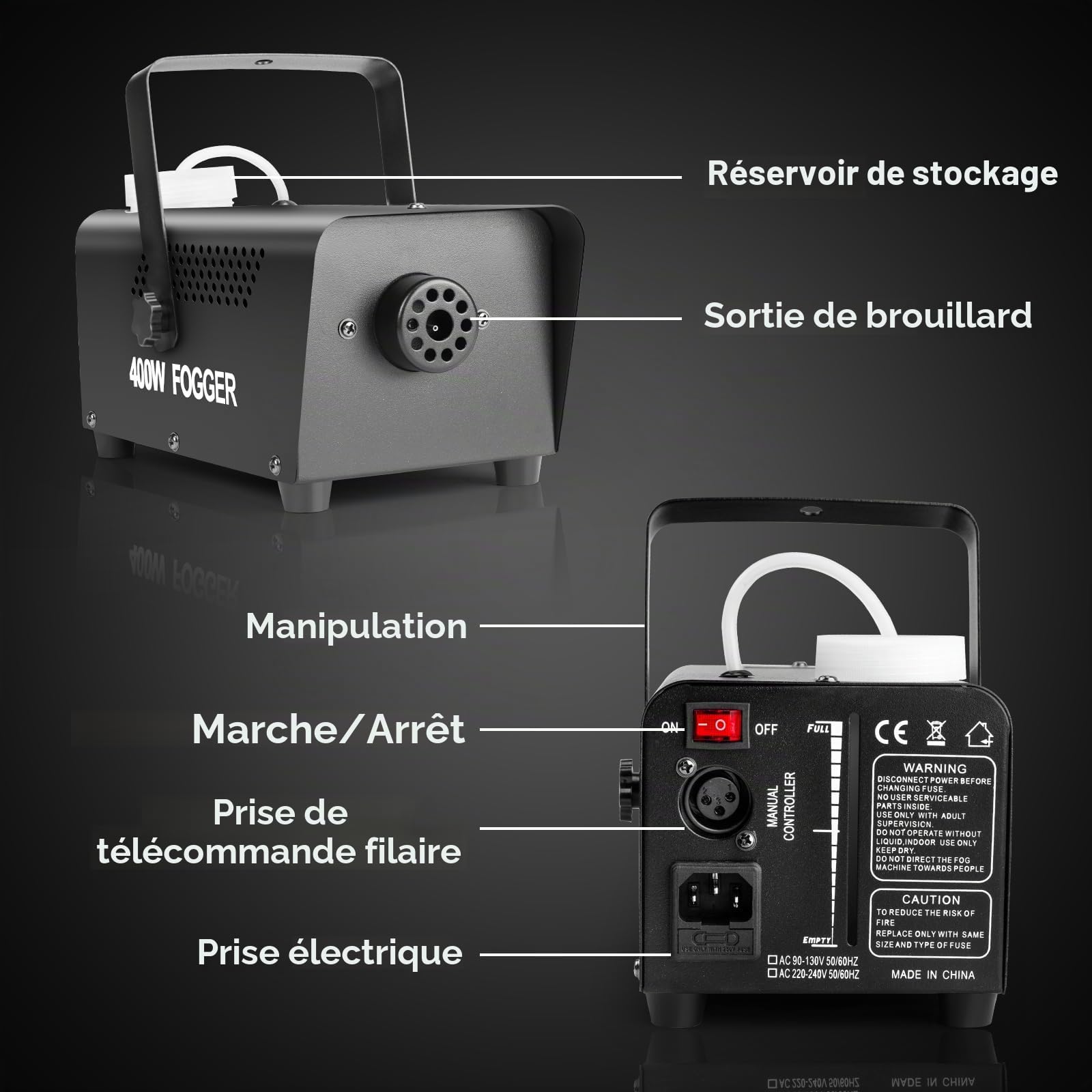 Machine à fumée 400W, Mini Machine à fumée avec 2 télécommandes filaires et sans fil pour DJ, Disco, Fête, Halloween, Mariages, Noël