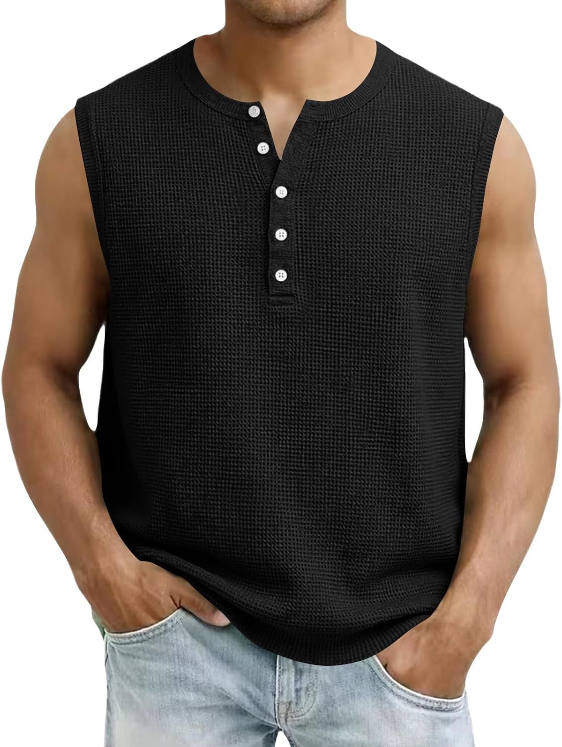 WENKOMG1 Men's Casual Tank Tops Sleeveless Quarter Button Bodybuilding Gym Fitness Training Workout Beach Shirt, S-3XL