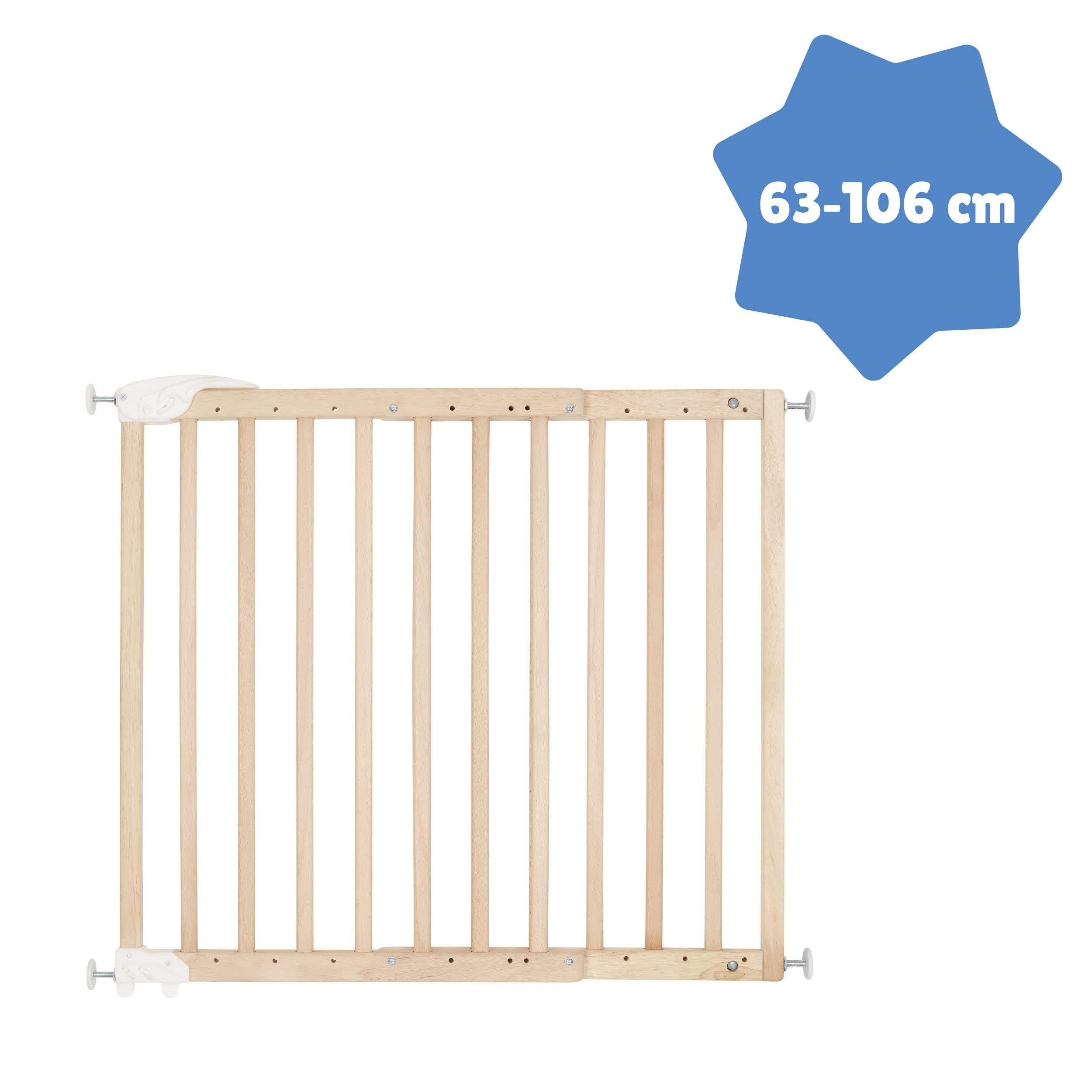 Badabulle Barrière de Sécurité Enfant en Bois Deco Pop - Barrière Extensible pour Ouverture de 63 à 106cm - Fixation Vis, Naturel