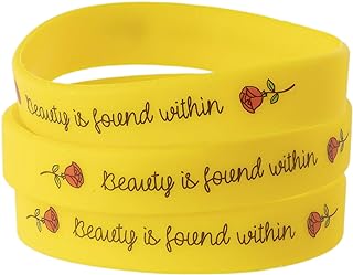 Rose Beauty Wristband Party Favors, 24 Pack Silicone Bands Beauty and the Beast Theme Bracelets for Girl Power Teens Tween Birthday Supplies Celebration Positive Message - Silicone Bracelets for Girls