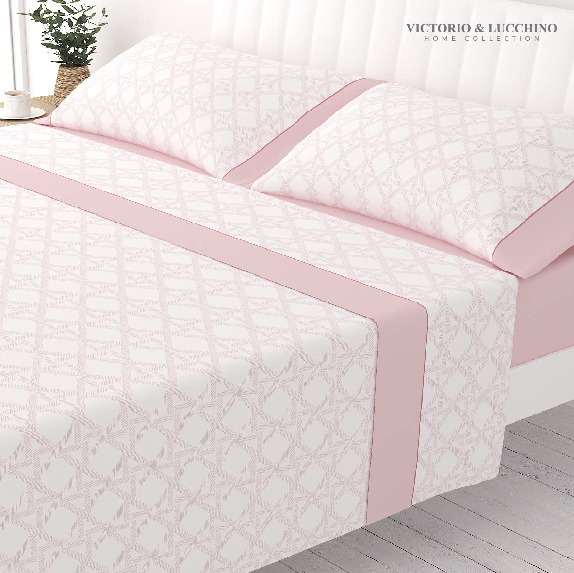 Victorio & Lucchino Juego de Sábanas Estampadas Algodón/Poliéster - Modelo Alessia Cama 90cm (1 Almohada), Rosa