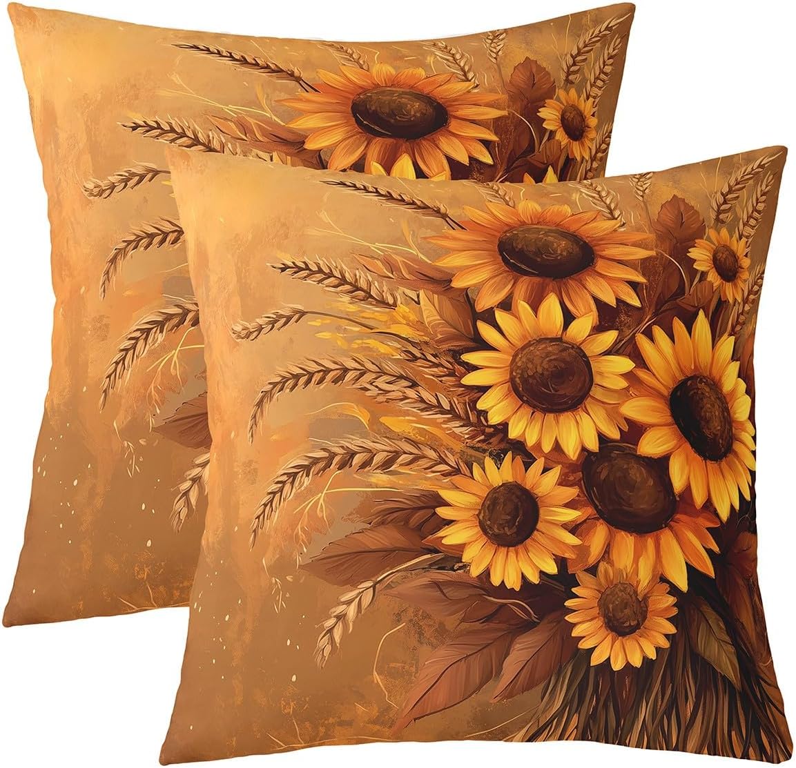 Manfei Pumpkin Red Truck Double Sides Print Pillow Covers,Cute Puppy Dog Sunflower Rustic Farmhouse Pillowcase 2 Pack Cushion Case 24"x 24",Fall Harvest Thanksgiving Day Throw Pillow Covers