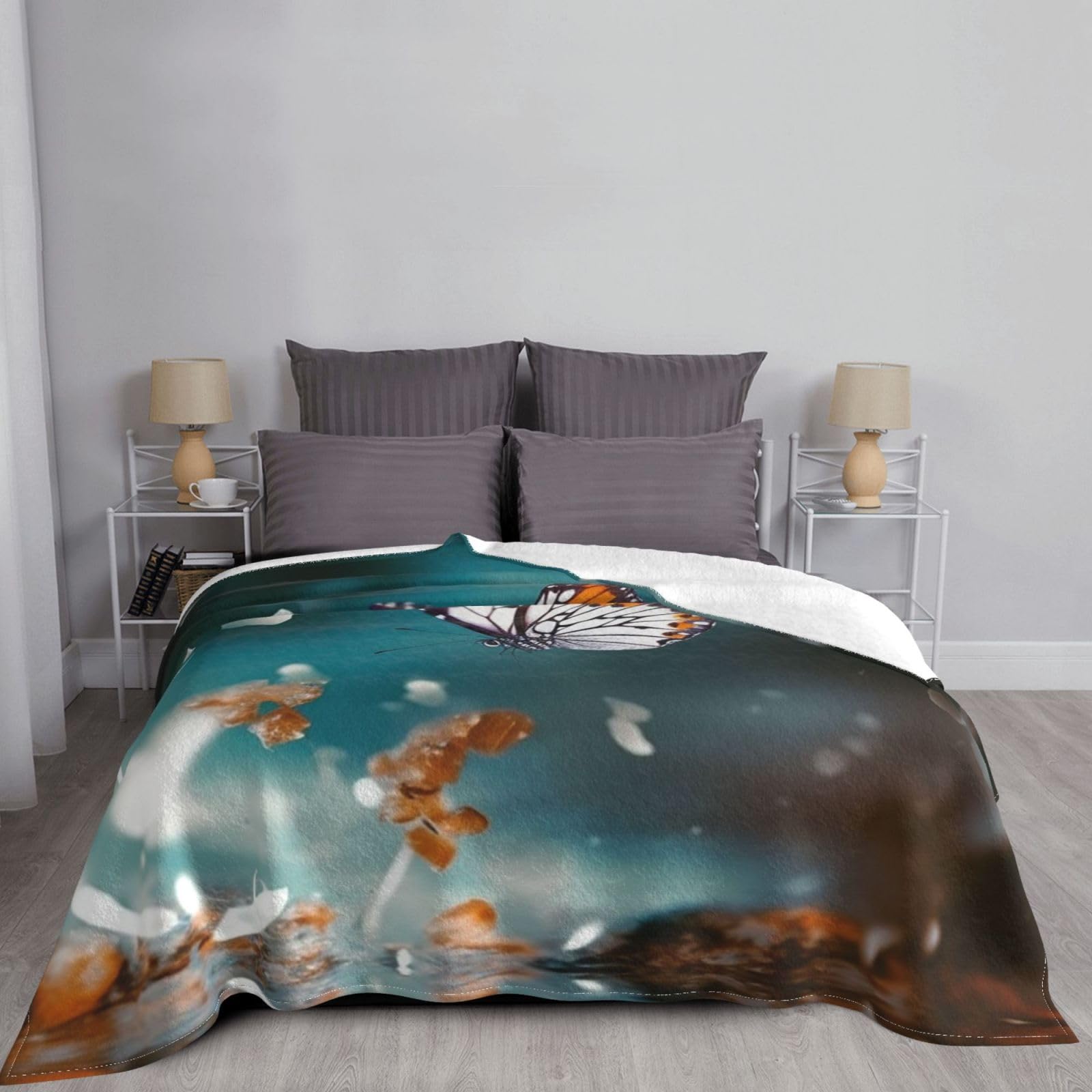 Coperta In Pile Flanella Con Farfalle - Morbida E Leggera Per Letto, Divano E Auto - 152x127 Cm - 2