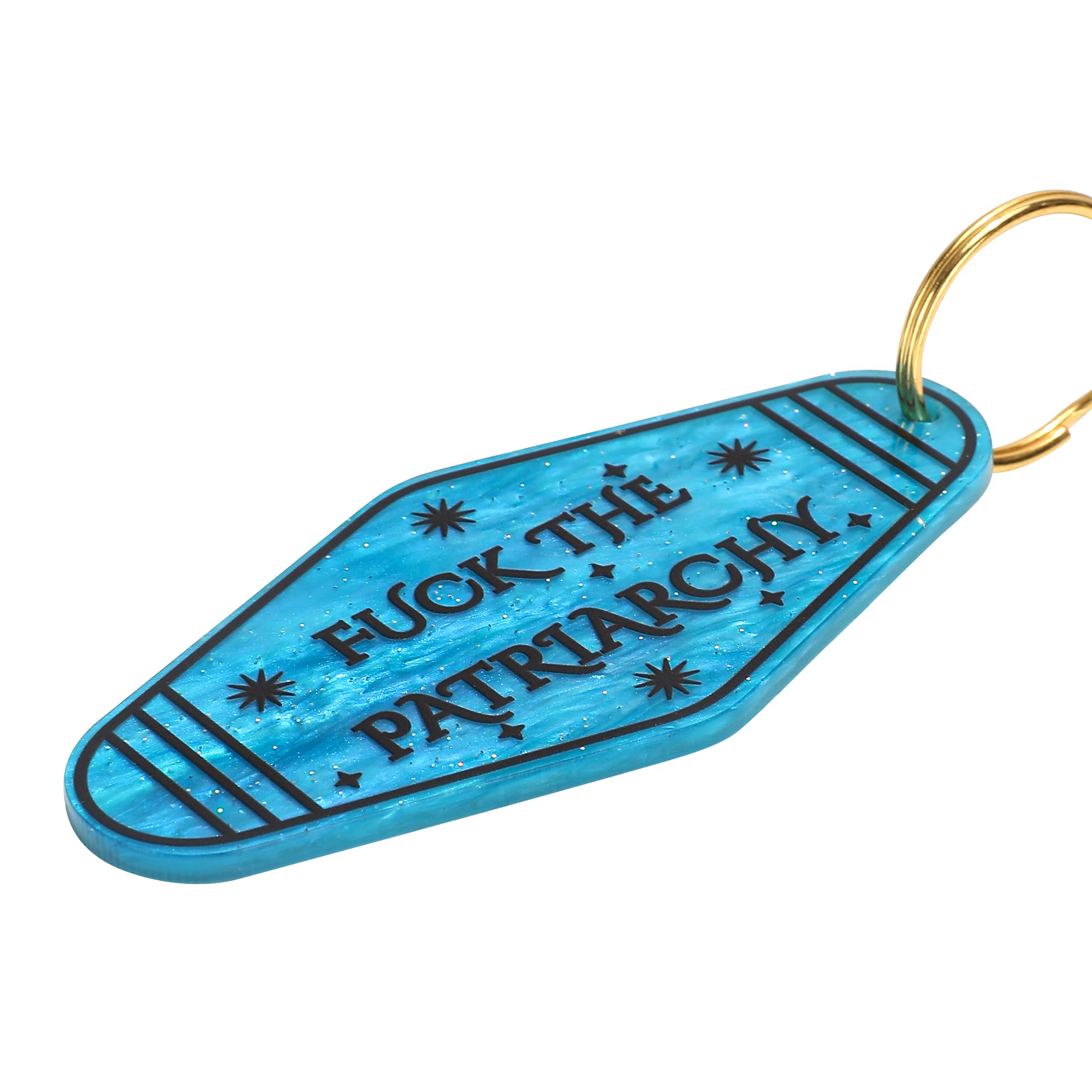 Asvp Shop Women's Light Blue Fuck The Patriarchy Feminist Keychain, Motel Keychain, Retro Keychain, Empowerment (Light Blue)