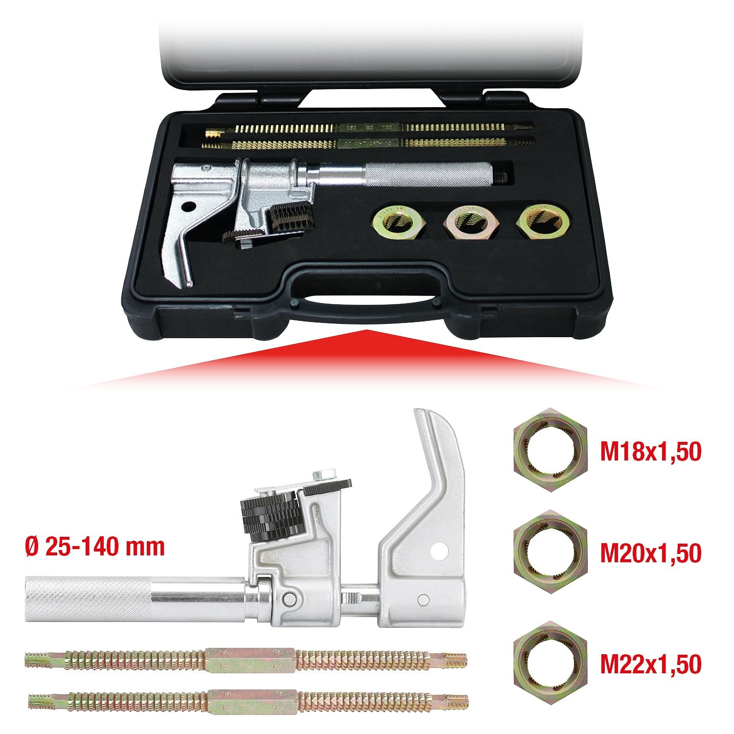 KS Tools 150.1435 Zestaw do naprawy gwintów do gwintów wewnętrznych i zewnętrznych, 25-140mm, 6-szt