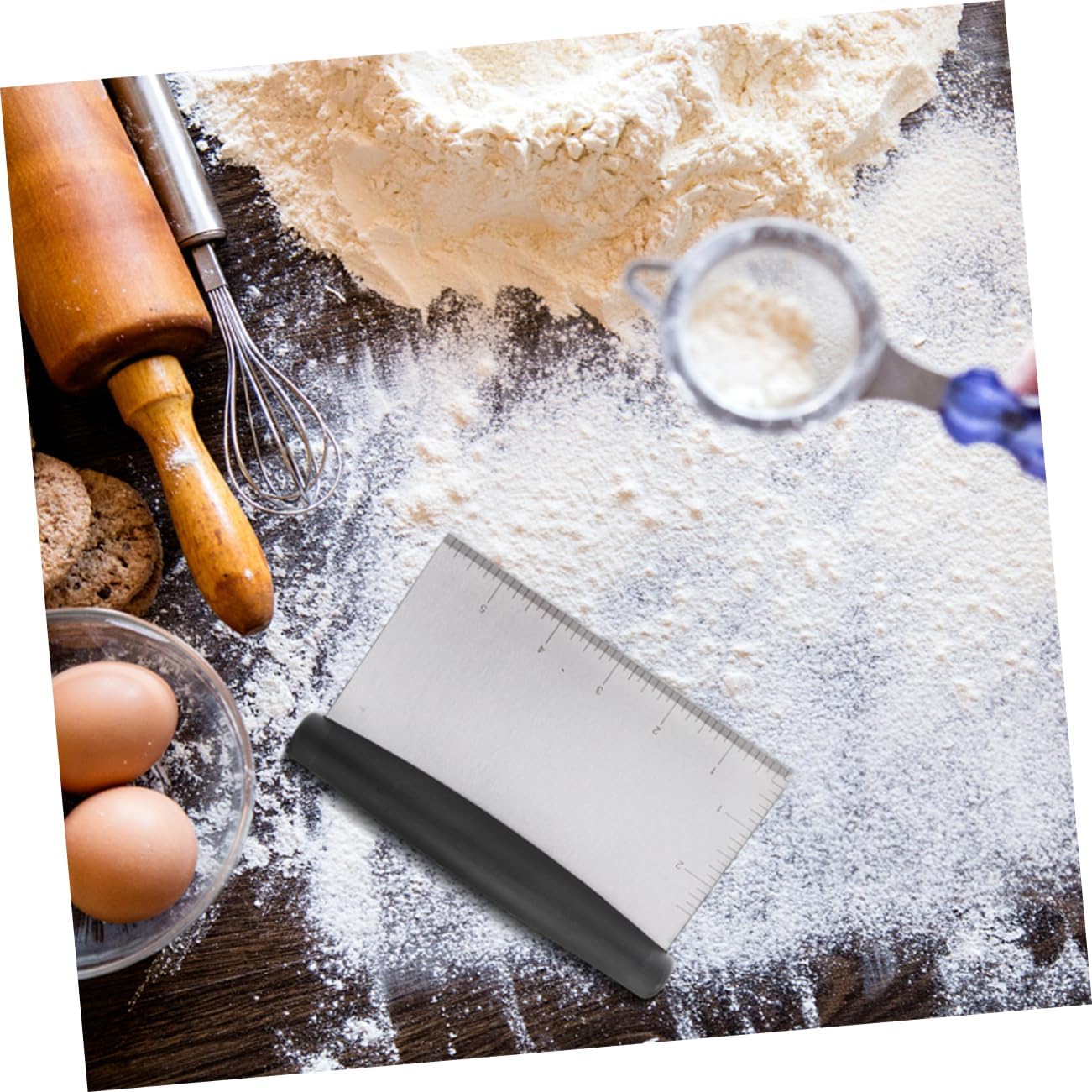 Zerodeko Multi-function Dough Chopper Stainless Steel Baking Tool Bread Scraper with Inch-marking Scale for Cooking