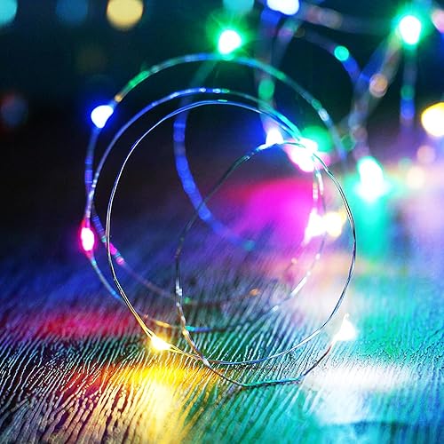 Miniatura 5 de Guirnalda de luces LED a pilas, 33 pies, 100 LED, 8 modos, impermeable, para exteriores, luces de hadas regulablestemporizador con control remoto
