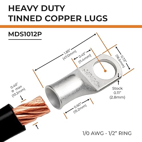 Miniatura 325 de SELTERM - Terminal en anillo de grado marino UL 2/0 AWG 3/8 pulgadas (25 uds) para batería, terminal tubular de cable eléctrico, conector calibre