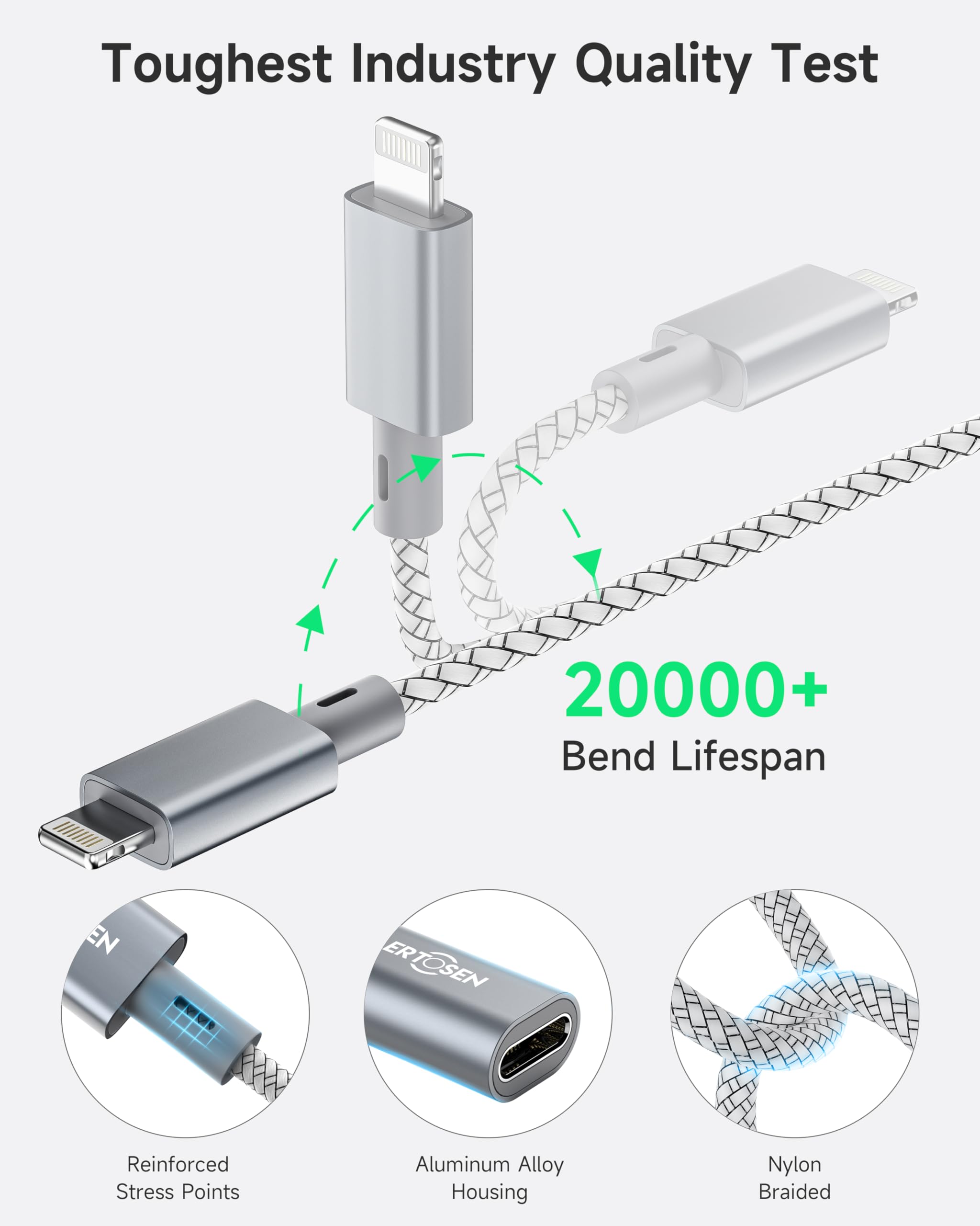 LERTOSEN Confezione da 2 cavi adattatori da USB C a Lightning da 27 W, ricarica rapida e trasferimento dati, da tipo C femmina a 24 pin maschio, per iPhone 14/13/12/11, iPad, Airpods, non per audio