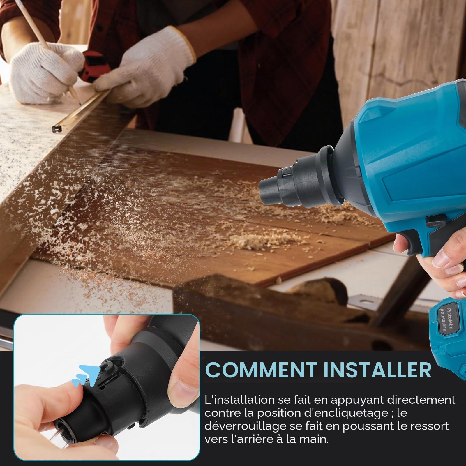 Souffleur à poussière sans Fil pour Makita 18 V, Vitesse Variable 1 000 W, dépoussiéreur à air comprimé portatif avec lumière LED et 8 Buses, 40 000 TR/Min pour garages ateliers (Pas de Batterie)