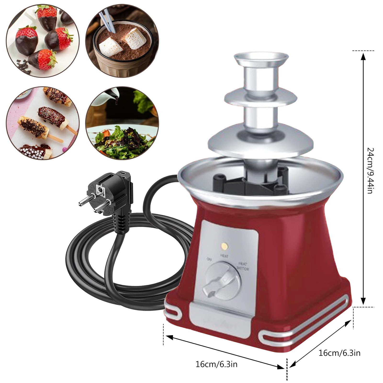 Fuente de Chocolate, 3 Niveles Fuente de Chocolate Eléctrica de Acero Inoxidable, Chocolate Fundido para Casa y Fiestas, Ideal para Navidad, Brunch y Recepciones