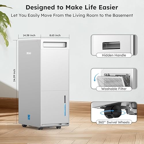 Miniatura 7 de Deshumidificador con certificado Energy Star, para 5000 sq. ft., máx. 12.5 gal, estándar 8.75 gal, con manguera de drenaje, con control inteligente,