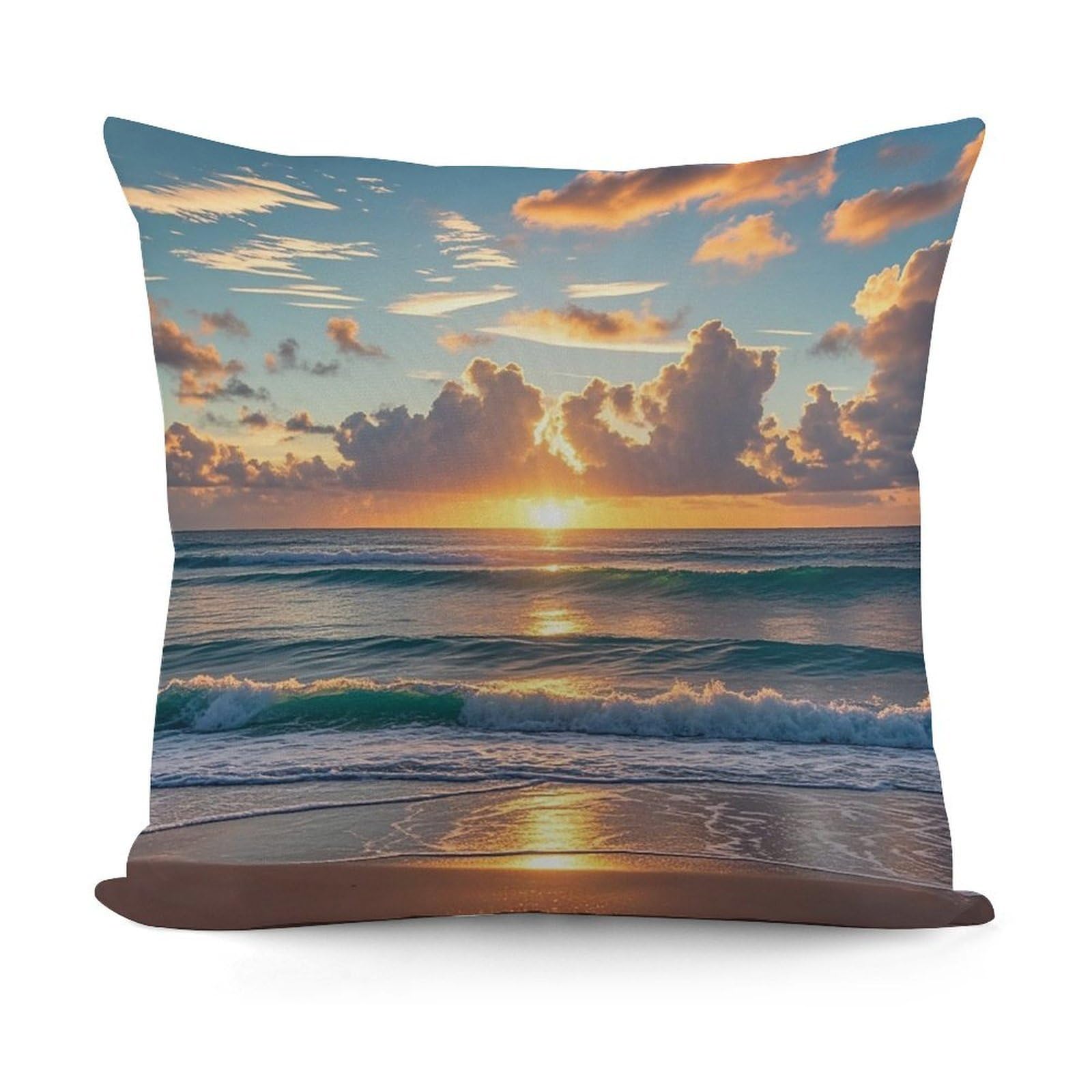 LZQPOEAS Beach Maui Hawaii Sunset Throw Pillow Cover 18x18 in Breathable Square Pillow Case Cozy Soft Pillowcase Protector Fashion Modern Couch Cushion Case for Living Room Bed Sofa Decor