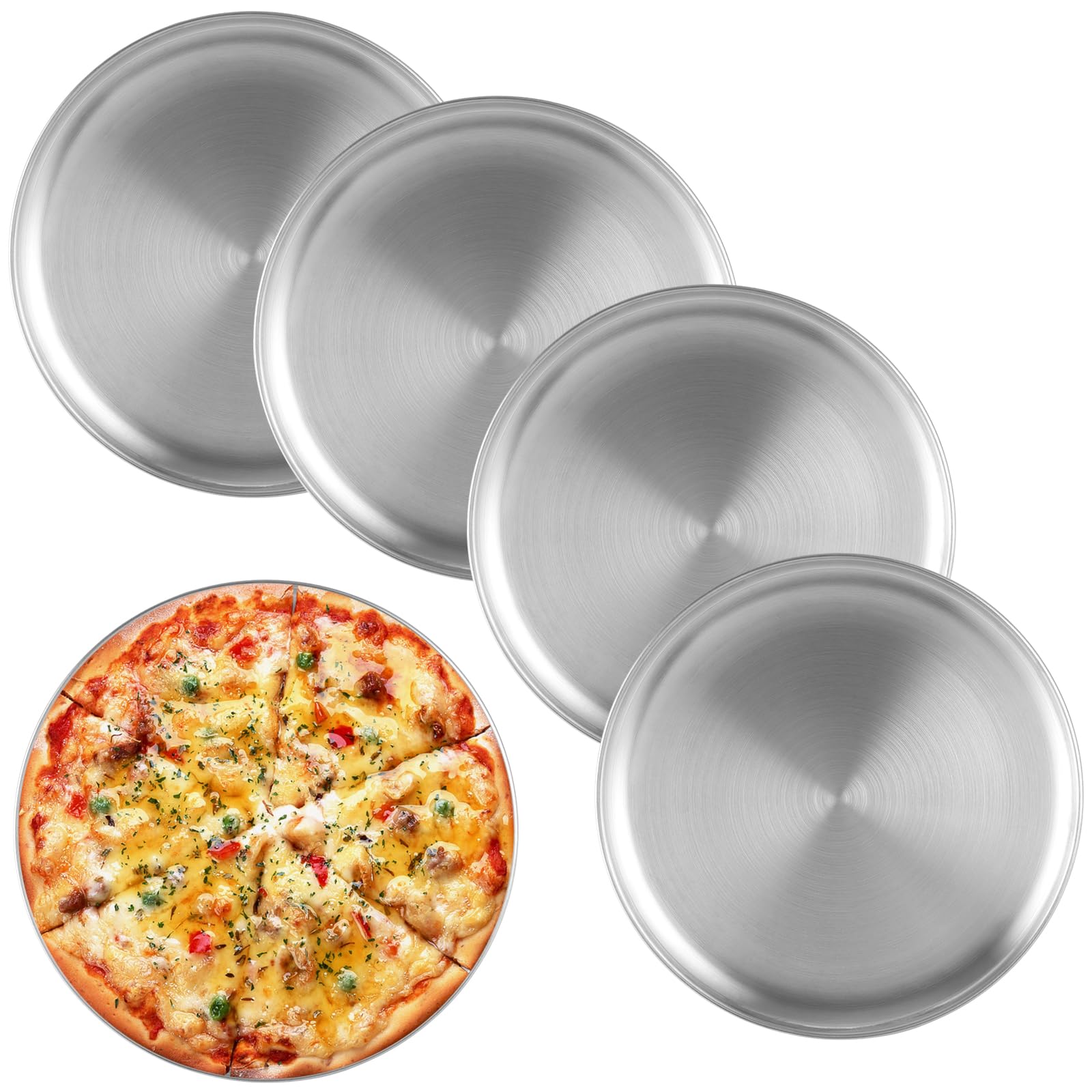 Lot de 5 plaques à pizza rondes en acier inoxydable - 30 cm - Pour four, servir, rôtir, passe au lave-vaisselle