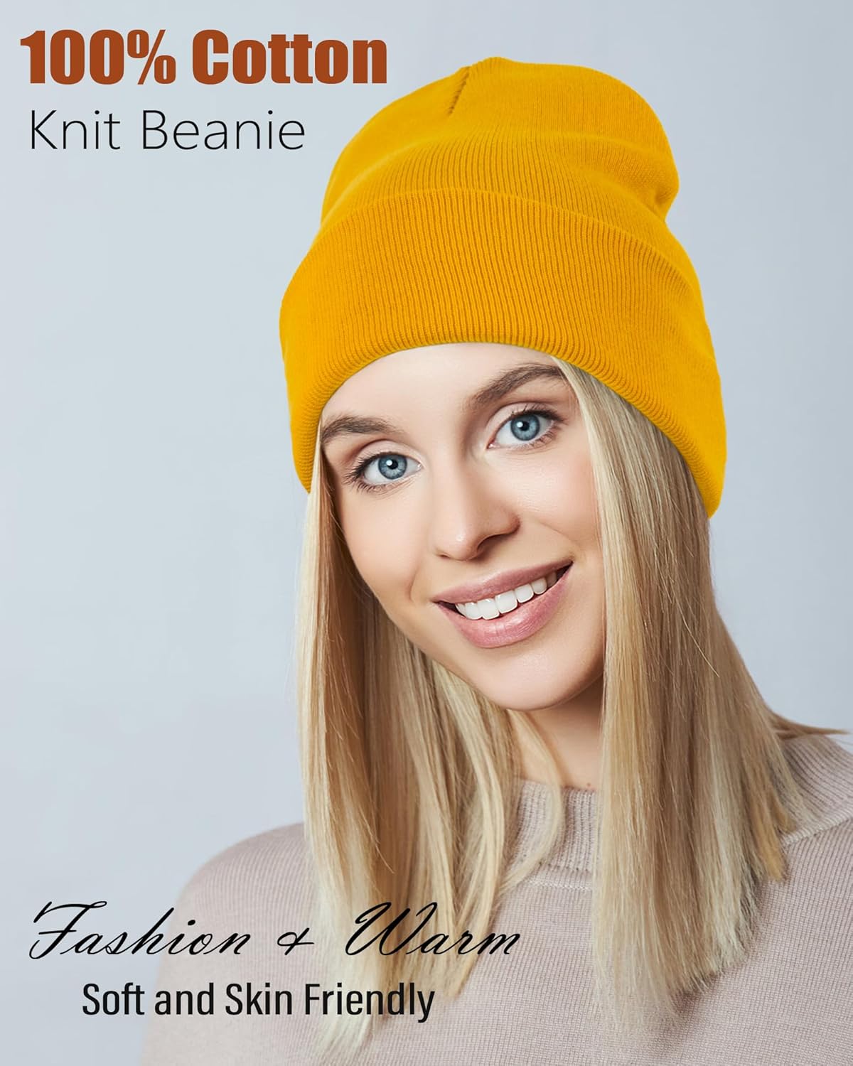 ROYBENS 100% Cotton Beanie, Knit Cuffed Beanies Hats for Men & Women, Winter Slouchy Soft Warm Unisex Skull Cap Hat - Image 2