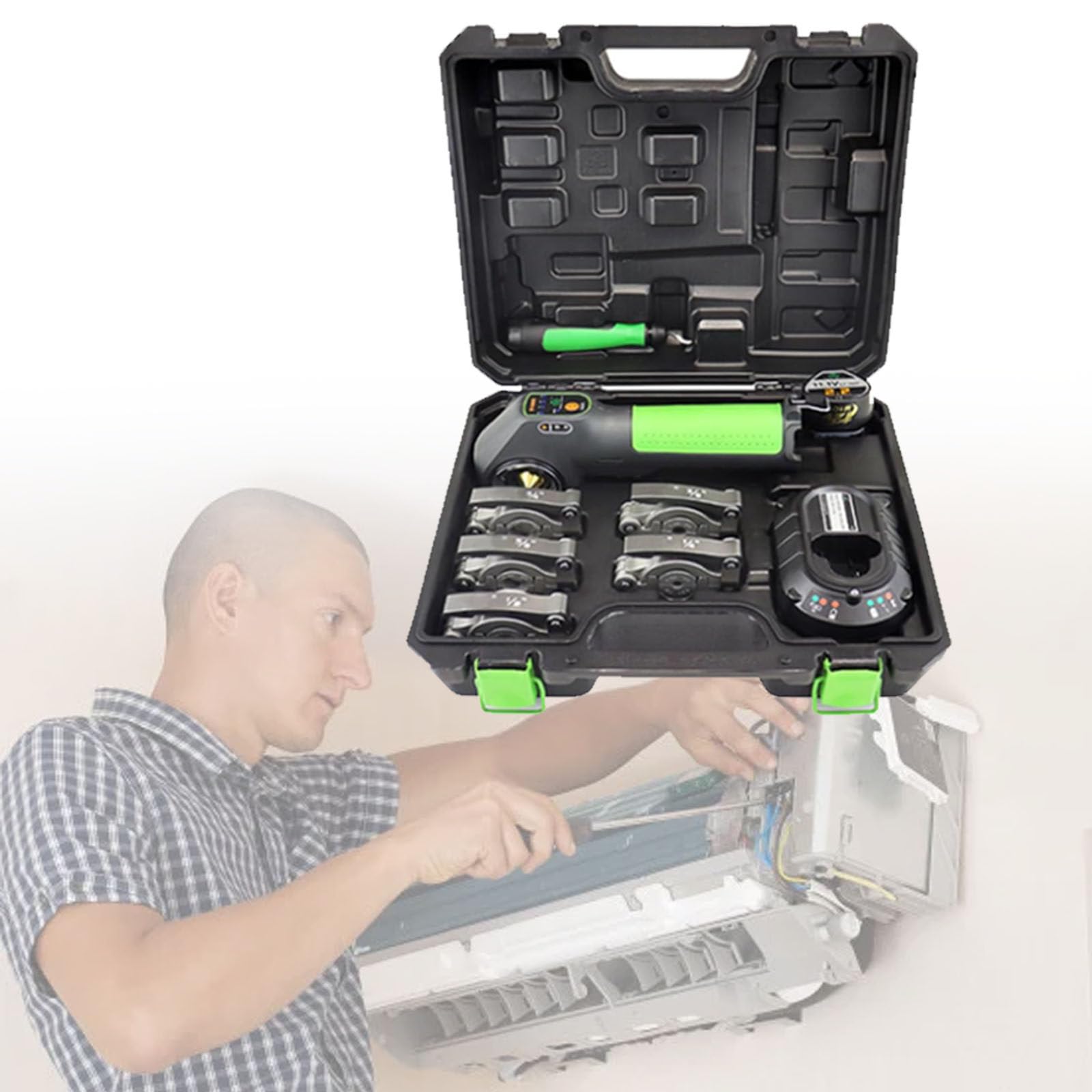 Copper Flaring Tool,1/4", 3/8", 1/2", 5/8", 3/4" Battery Powered Automatic Hydraulic Flaring Equipment,for Refrigerator Repair or Home Air Conditioning