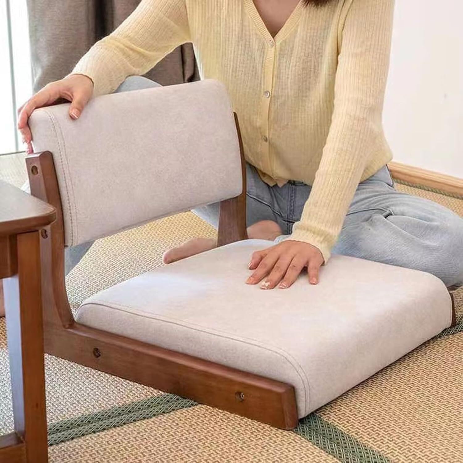 Amazon.co.jp: 背もたれ付き畳椅子、瞑想用フロアチェア、ポータブル座