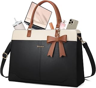 RAINSMORE Laptoptasche Damen 15.6 Zoll Große Handtasche Elegante PU Leder