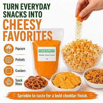 Oasis Supply Cheddar Cheese Powder, Rich Savory Cheese Seasoning for Popcorn, Pretzels, Pasta, Potatoes, Sauces, Dips & Snacks, BULK, 4lb (64oz)