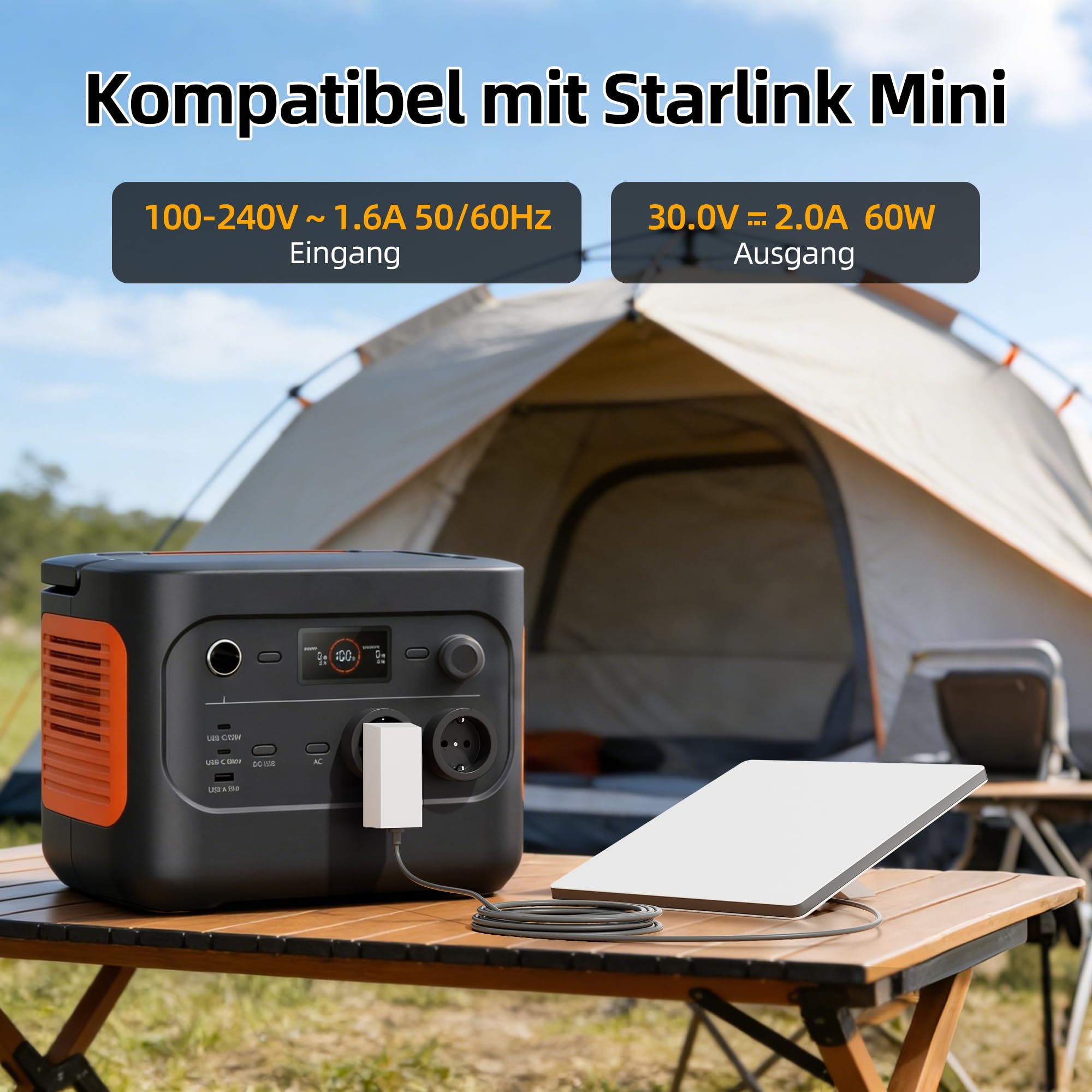 Joinfworld Starlink Mini ładowarka 60 W, zasilacz zastępczy AC adapter 30 V 2 A wyjście (korzystanie z oryginalnym kablem, bez kabla w zestawie) ładowarka sieciowa, do mini anteny Starlink, w podróży