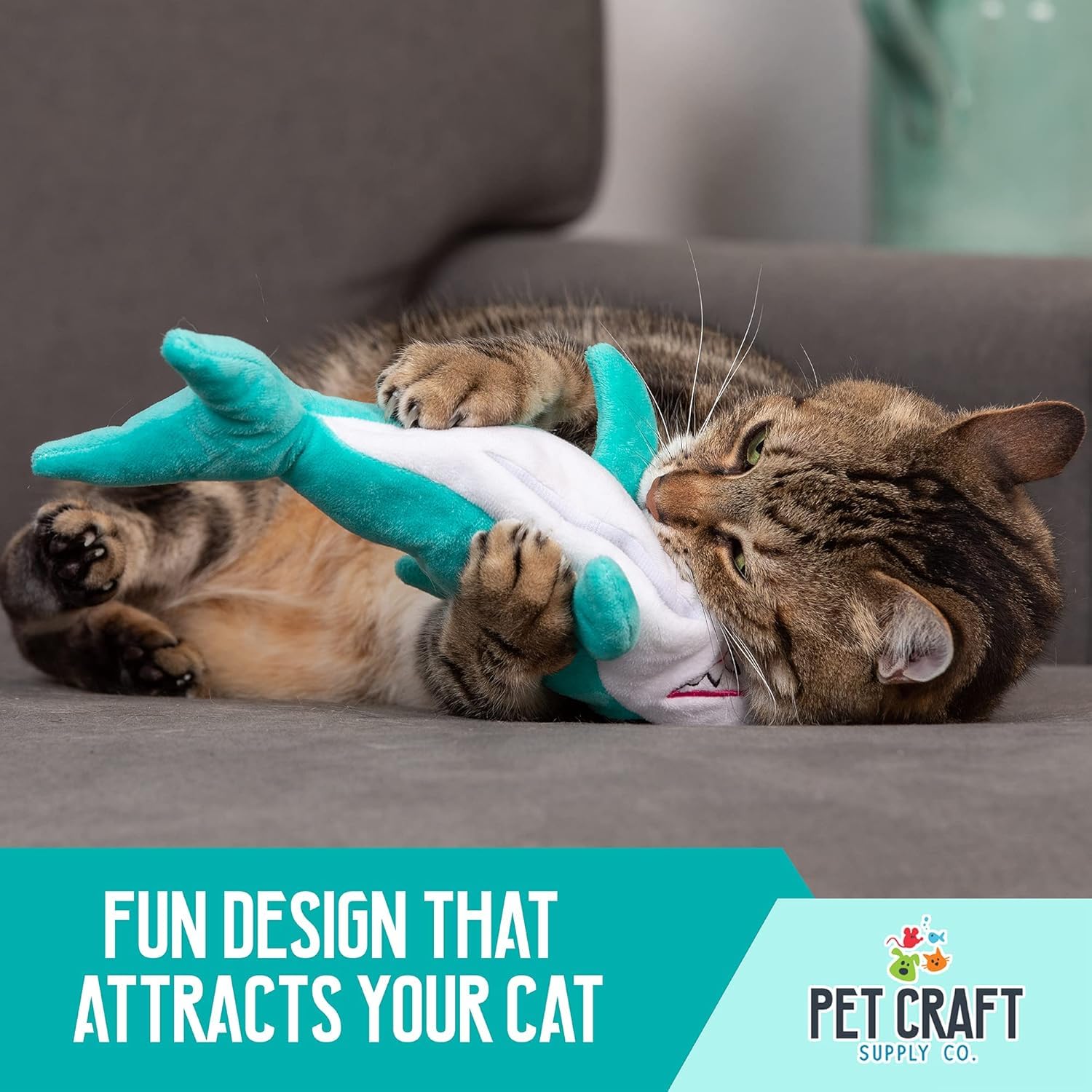Pet Craft Supply Wiggle Pickle and Shimmy Shark Flipper Flopper Flopper Interactivo eléctrico Realista Que se Mueve Peces en Movimiento, Potente Hierba gatera y Silvervine Juguete para Gatos