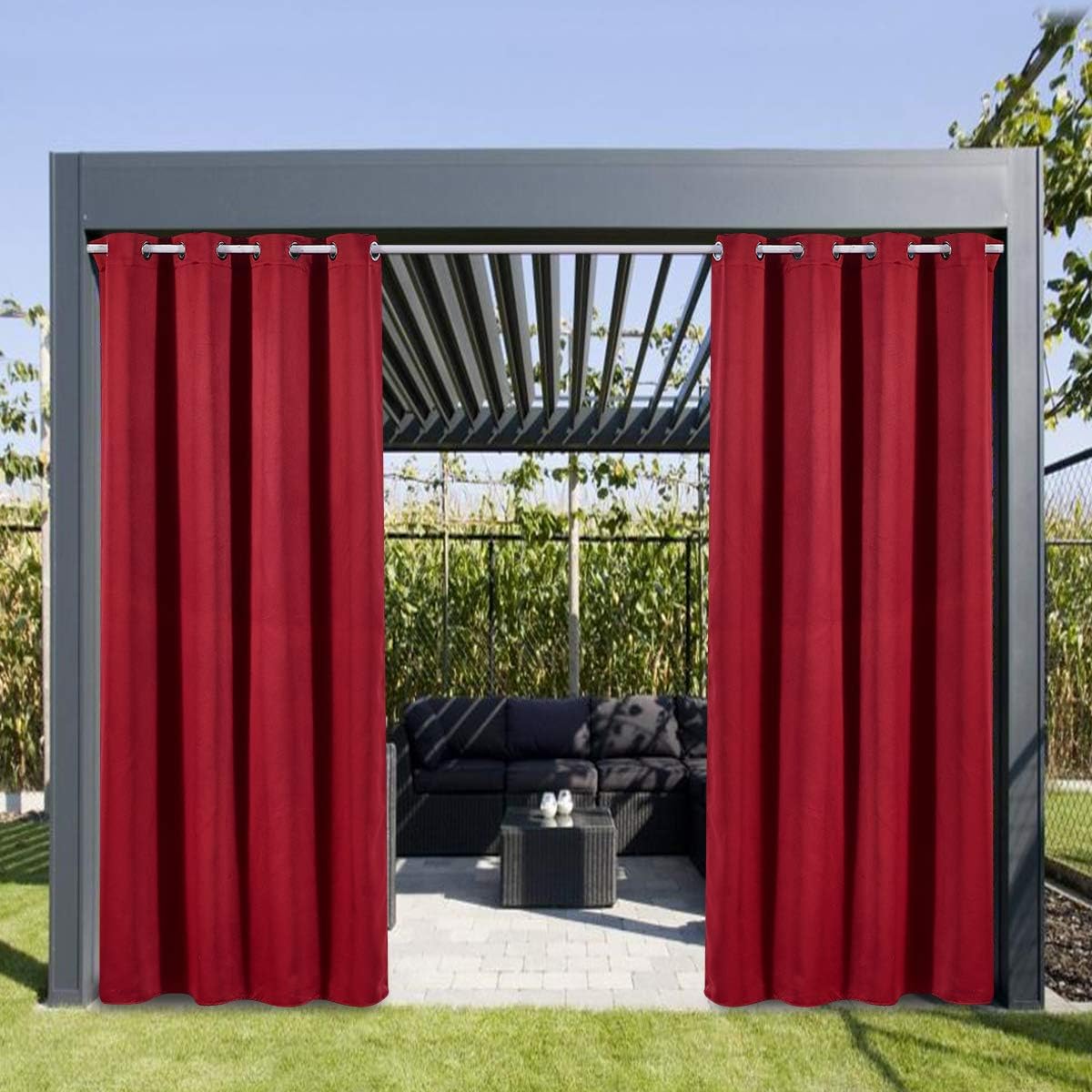 DREAM ART Indoor/Outdoor Curtains - Grommet Top Waterproof Windproof, Blackout Outdoor Drapes for Porch Gazebo Privacy(2 Panel,W54xL96, Radiant Red)