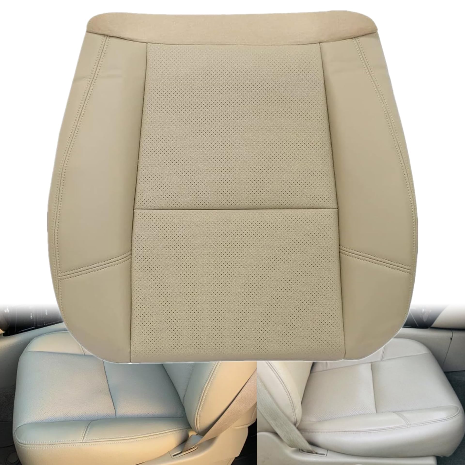 GXARTS Driver Bottom Perforated Leather Seat Cover TAN Compatible with Chevrolet Suburban Tahoe GMC Sierra Yukon Denali 2009 2010 2011 2012 2013 2014