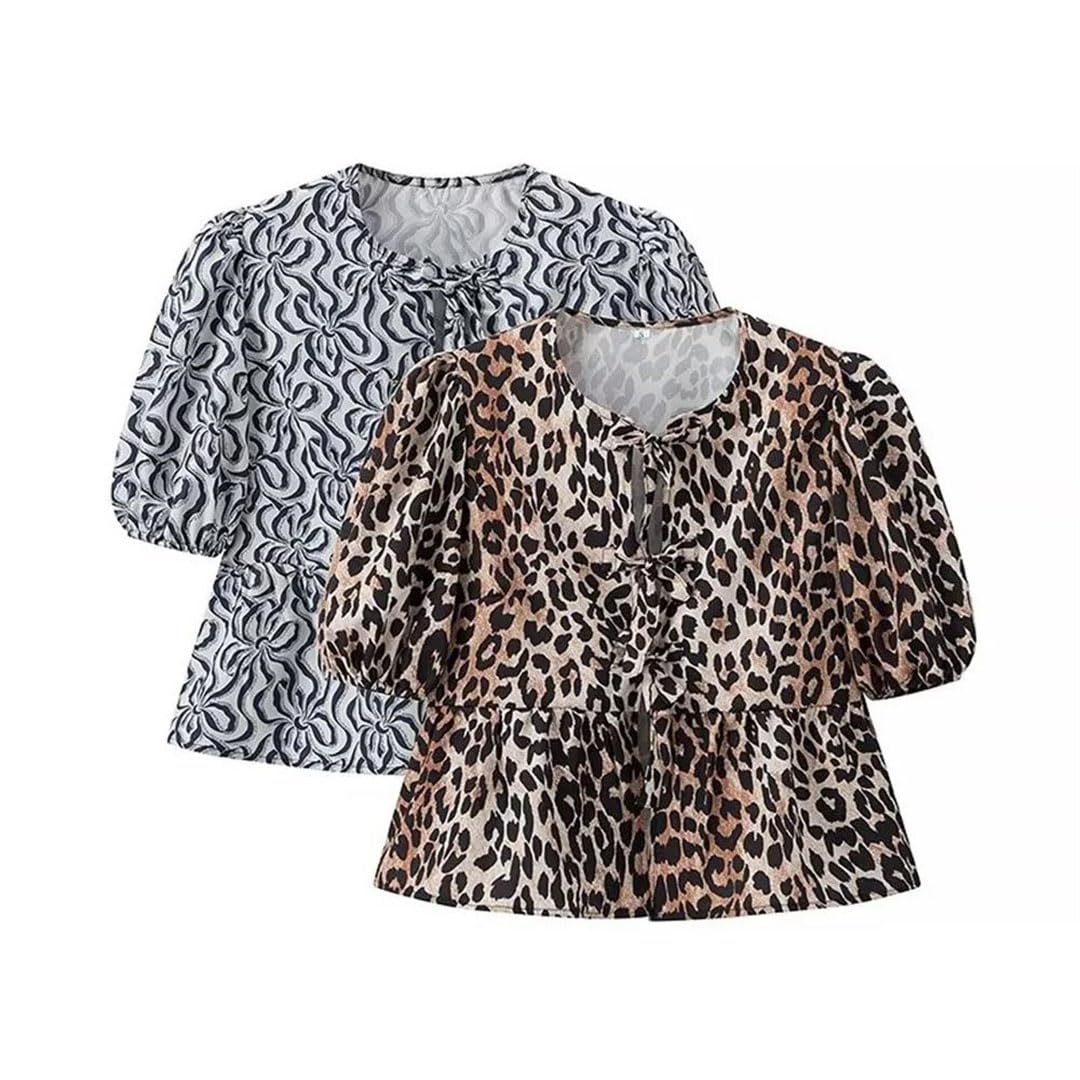 Primavera Donne Stile Girocollo Pizzo Decorazione Dolce Bolla Maniche Camicia Corta