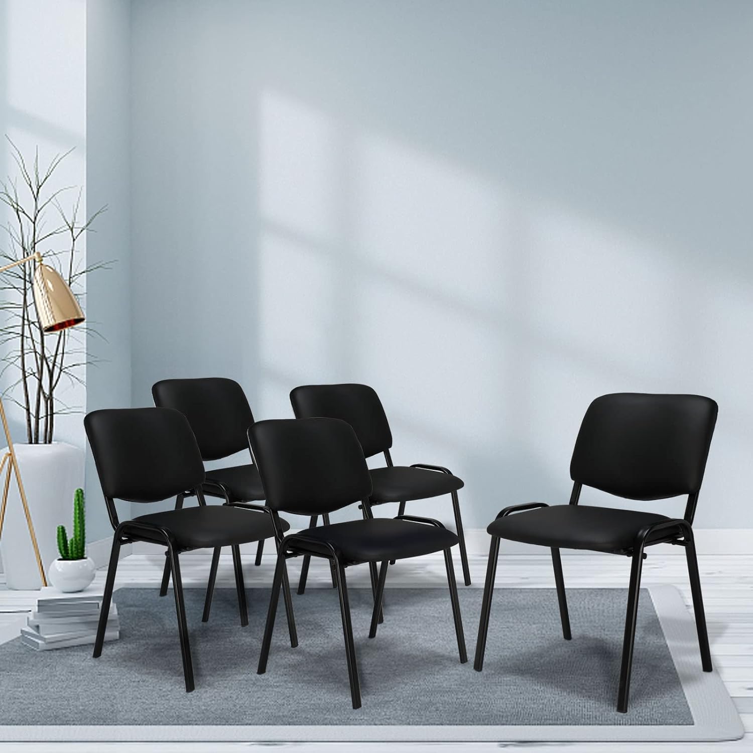 LEADZM Sedie impilabili, sedia da ufficio, senza braccioli, con seduta imbottita e schienale, per conferenze, casa, ufficio, reception, 5 pezzi, colore: nero