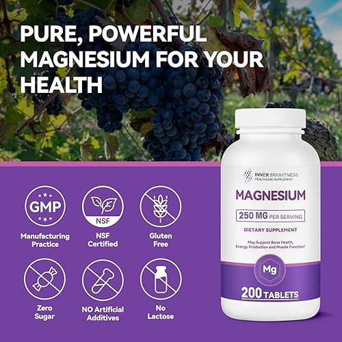 Miniatura 3 de Suplemento de magnesio óxido de magnesio de 250 mg, suplemento de calcio y magnesio para huesos, músculos, apoyo al estado de ánimo tranquilo y al