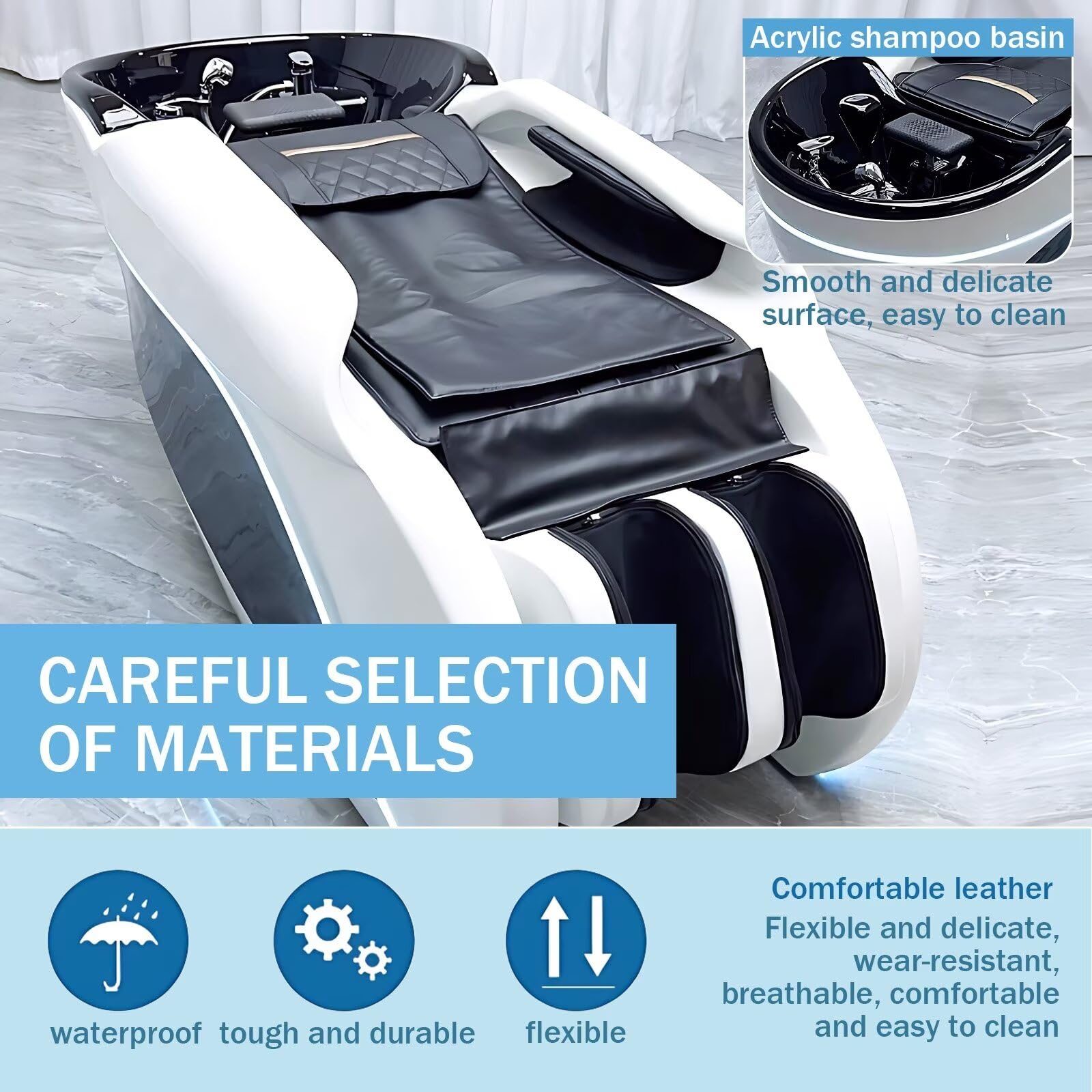 Professionelle Kopfmassageliege mit Shampoo-Funktion, Weißes, Einteiliges Design Aus Fiberglas, Salon- Und Spa-Ausstattung mit Rückenheizung, Ganzkörpermassage Und Wasserzirkulation