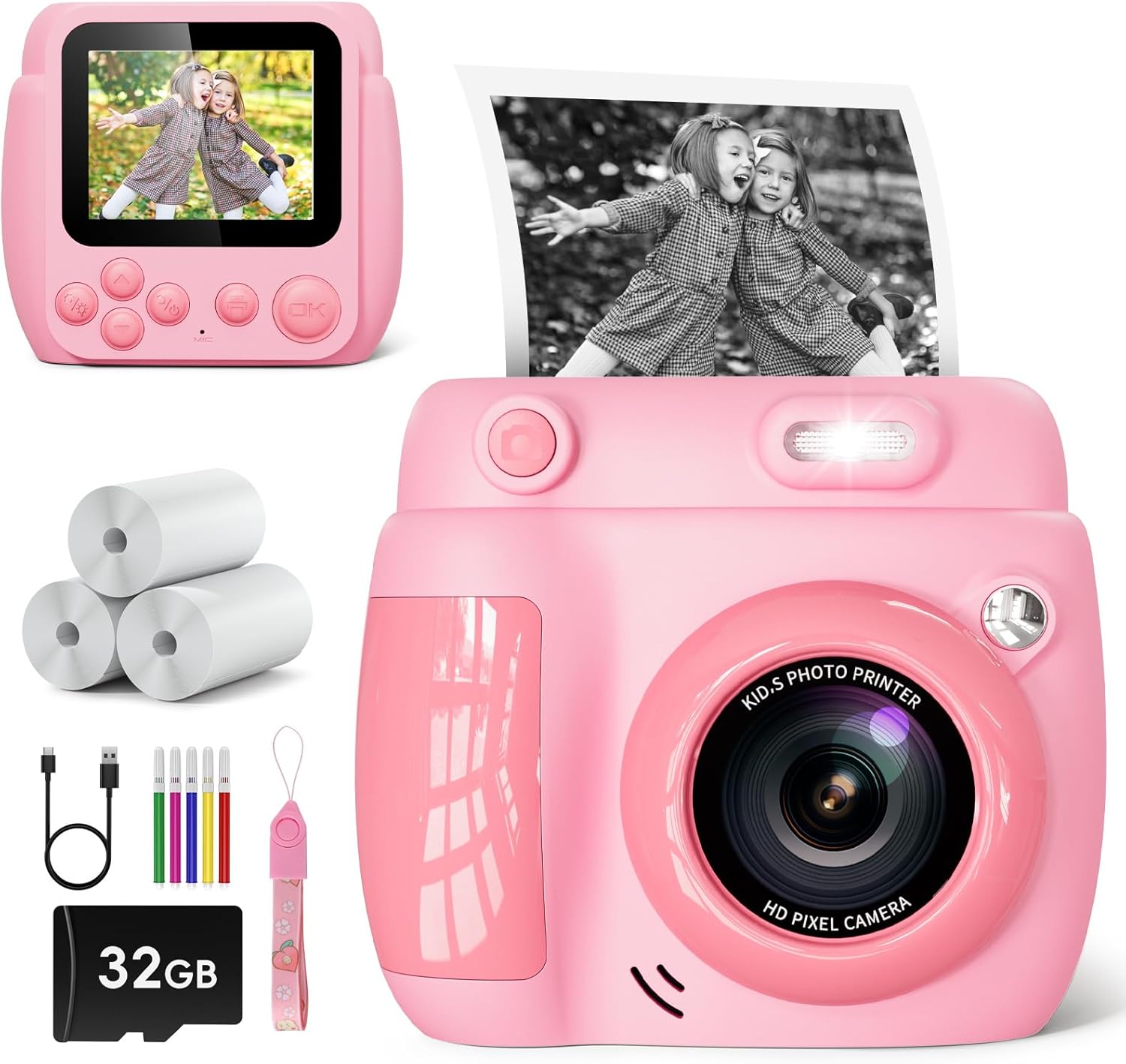 Cámara de impresión instantánea para niños, regalos de cumpleaños de Navidad para niñas y niños de 3 a 12 años, cámara digital de video 1080P con 3
