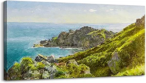 crmotu Coastal Large Wall Art, Nature Landscape Painting Canvas Prints, Meadow Coastline Vintage Decor Artwork, Mountain Sea Aesthetic Pictures Wall Decor Living Room Bedroom Bathroom 20"X40"