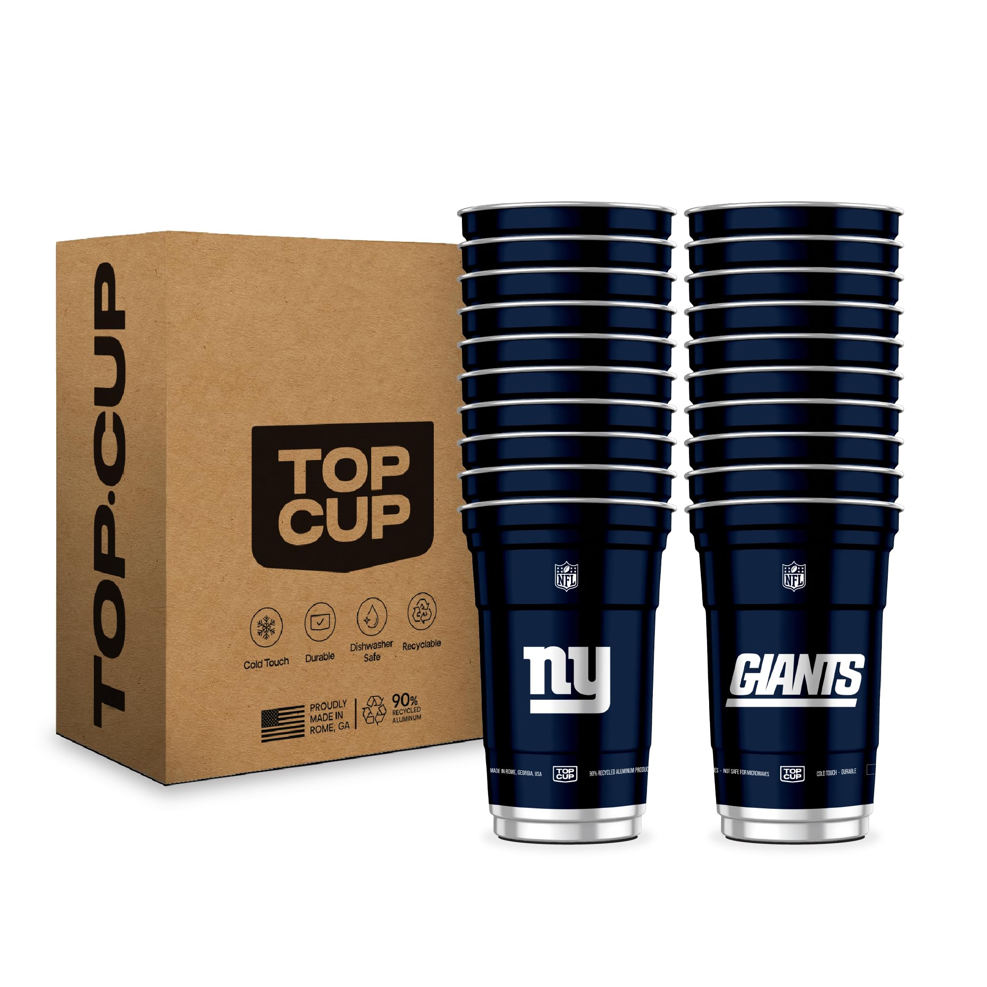 Top Cup NFL New York Giants 20 oz Reusable Aluminum Cups 20 Count | Officially Licensed, Durable, Reusable & Recyclable, Made in USA