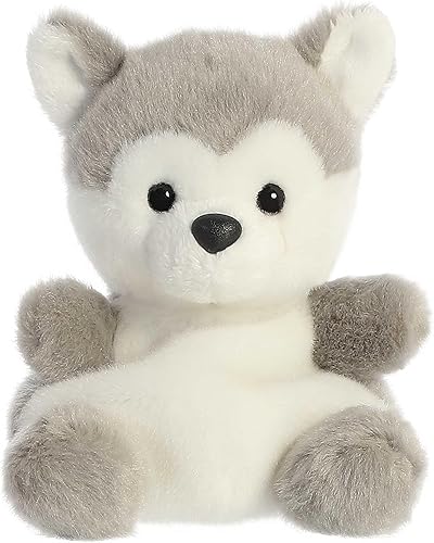 Aurora® Adorable Palm Pals™ Busky Husky™ Animal de peluche, diversión de bolsillo, juego sobre la marcha, gris, 5 pulgadas