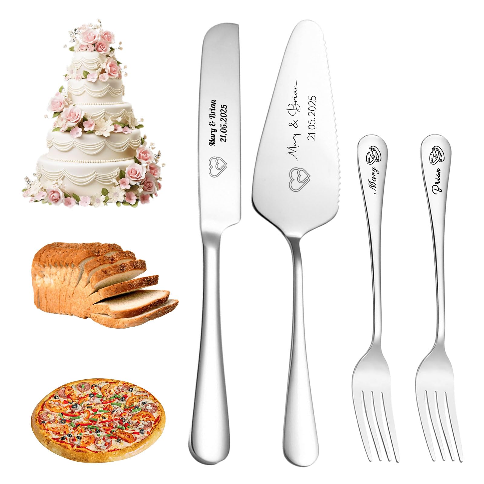 Couteau et Spatule à Gâteau Personnalisés Gravés avec Noms et